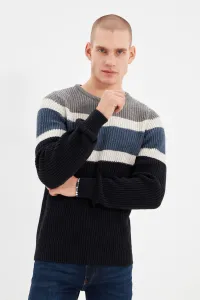 Trendyol Gray Men's Slim Fit Crew Neck Paneled Knitwear Sweater #4845776