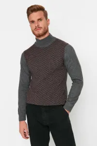 Trendyol Gray Men's Slim Fit Half Turtleneck Jacquard Paneled Smart Knitwear Sweater