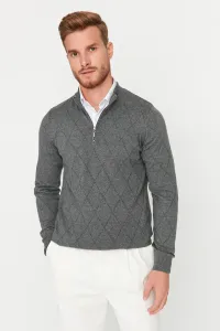 Trendyol Men's Gray Slim Fit Half Turtleneck Zipper Collar Cotton Smart Knitwear Sweater