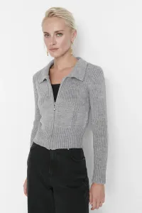 Trendyol Gray Zipper Detailed Knitwear Cardigan