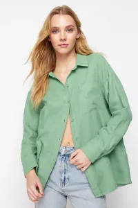 Trendyol Green Buttoned Long Sleeve Oversize Muslin Woven Shirt