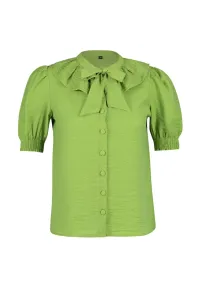 Trendyol Green Collar Tie Detailed Short Sleeve Regular Fit Woven Shirt