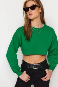Trendyol Green Comfortable Cut Crop Thick Crew Neck Knitted Sweatshirt