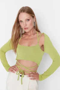Trendyol Green Crop Knitted Tapered Blouse