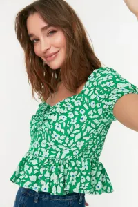 Trendyol Green Gathered Floral Woven Blouse #5008844