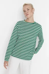 Trendyol Green Striped Regular/Normal Pattern Basic Crew Neck Knitted T-Shirt #5336550