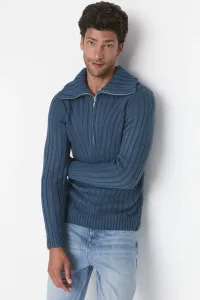 Trendyol Indigo Men's Slim Fit Half Turtleneck Turtleneck Zipper Knitted Detailed Knitwear Sweater #756065
