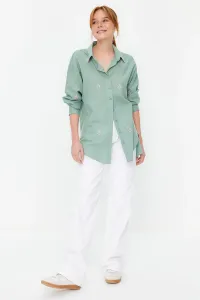 Trendyol Khaki Floral Embroidery Detailed Cotton Oversize Wide Cut Woven Shirt
