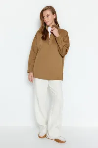 Trendyol Khaki Zipper Detail Diver/Scuba Plain Knitted Sweatshirt