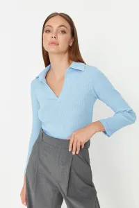 Trendyol Light Blue Ribbed Fitted Knitted Blouse #4658482