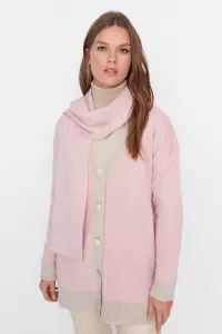 Trendyol Light Pink Striped Cardigan-Scarf Knitwear Set