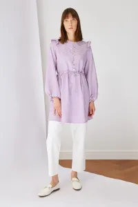 Trendyol Lilac Hijab Tie Waist Ruffle Detailed Woven Tunic