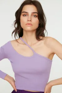 Trendyol Lilac Cut Out Detailed Corduroy Crop Knitted Blouse