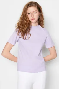 Trendyol Lilac 100% Cotton Basic Stand Collar Knitted T-shirt #2844311