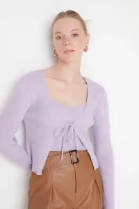 Trendyol Lilac Crop Tie Detail Blouse-Cardier Knitwear Set #4784340