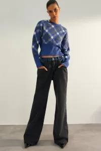 Trendyol limitovaná edícia modrý mäkký textúrovaný vzorovaný pletený sveter
