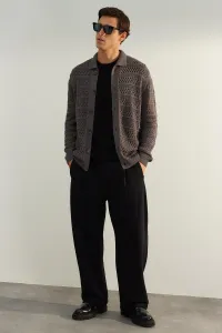 Trendyol Limited Edition Men's Anthracite Oversize Fit Wide fit Openwork Knitwear Cardigan