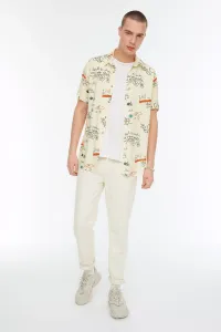 Trendyol Men's Beige Regular Fit Shirt Collar Summer Shirt