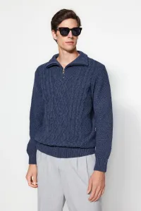 Trendyol Men's Indigo Regular Fit Zippered Half Turtleneck Knitwear Sweater