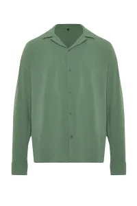 Trendyol Men's Khaki Oversize Fit Wide Collar Summer Linen Look Shirt #9293583