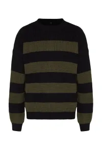 Trendyol Men's Khaki Oversize Fit Wide Fit Crew Neck Striped Knitwear Sweater #8604534