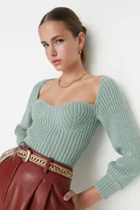 Trendyol Mint Crop Heart Collar Knitwear Sweater #5161231