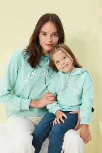 Trendyol Mint Girls' Hooded Printed Knitted Sweatshirt #5037157
