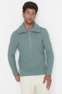 Trendyol Mint Men's Slim Fit Half Turtleneck Zipper Knitted Detailed Knitwear Sweater #4766542