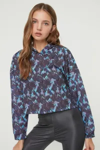 Trendyol Multi Color Printed Hooded Crop Thin Knitted Sweatshirt