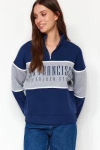 Trendyol Navy Blue Basic Printed Fleece Inside Knitted Sweatshirt #8205998