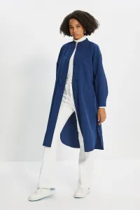 Trendyol Navy Blue Big Collar Pocket Detailed Long Woven Shirt