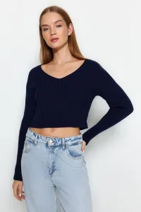 Trendyol Navy Blue Crop Basic V-Neck Knitwear Sweater