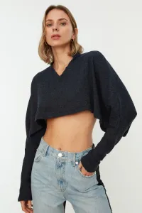 Trendyol Navy Blue Super Crop Long Sleeve Knitted Look Knitted Blouse #4309425