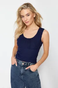 Trendyol Navy Blue Gathered Back Detail Crop Knitted Blouse
