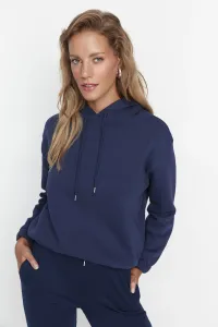 Trendyol Navy Blue Hoodie with Shirring Detailed Basic Thick Knitted Fleece Inside Sweatshirt
