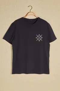 Trendyol Navy Blue pánske tričko s potlačou s pravidelným/pravidelným strihom s krkom s krátkym rukávom