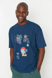 Trendyol Navy Blue Men's Oversize Fit Short Sleeve Crew Neck Printed T-Shirt #5010429