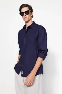 Trendyol Navy Blue Men's Comfortable Fit Label Detail Gabardine Shirt