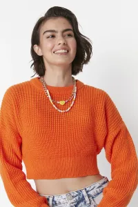 Trendyol Oranžový Super Crop Crew Krk Pletený sveter