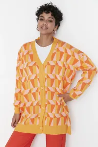 Trendyol Orange Pink Geometric Patterned Button Detailed Knitwear Cardigan #762383