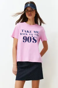 Trendyol Pink 100% Cotton Crew Neck Printed Regular/Regular Fit Knitted T-Shirt #9161485