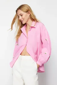Trendyol Pink Embroidered Cotton Woven Shirt