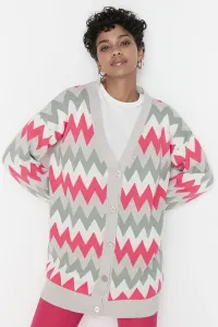 Trendyol Pink Gray Geometric Pattern Knitwear Cardigan #762366