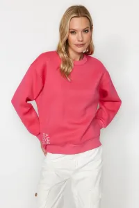 Trendyol Pink Slogan Printed Regular/Normal Fit Crew Neck Knitted Sweatshirt #8233872