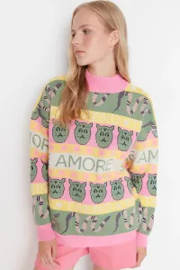 Trendyol Pink Patterned High Neck Knitwear Sweater
