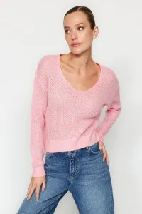 Trendyol ružový pletený sveter s výstrihom do V #8237071