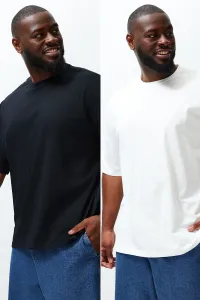 Trendyol Plus Size Black-Ecru Men's Oversize 2-Pack Basic 100% Cotton Comfortable T-Shirt