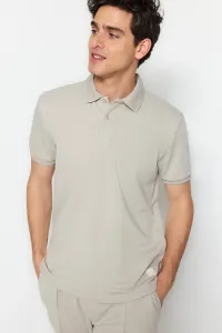Trendyol Stone Regular/Regular Fit Short Sleeve Label Appliqué Polo Neck T-shirt