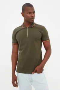Trendyol Khaki Pánske tričko s pravidelným/skutočným strihom 100% bavlnený zips Detailné polo tričko s výstrihom