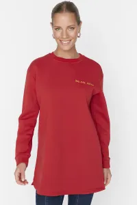 Trendyol Red Crew Neck Basic Knitted Sweatshirt with Embroidery Detail